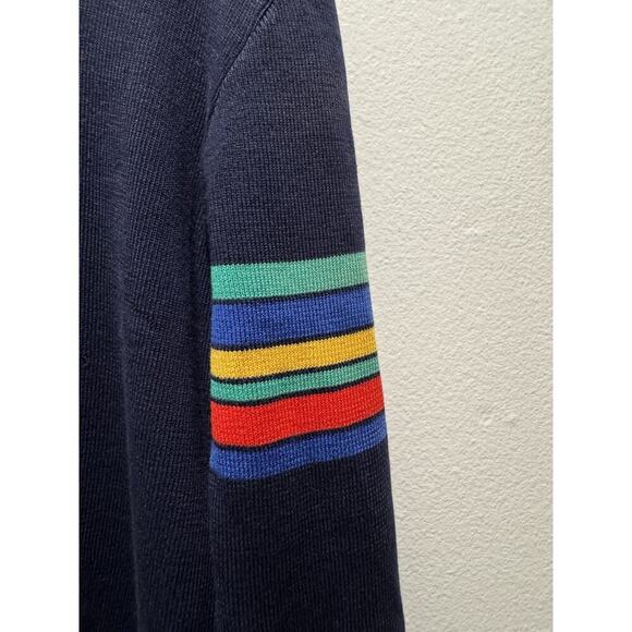 Vintage Bogner Navy Blue Rainbow Schurwool Pullover Ski Sweater Retro READ - Picture 3 of 13